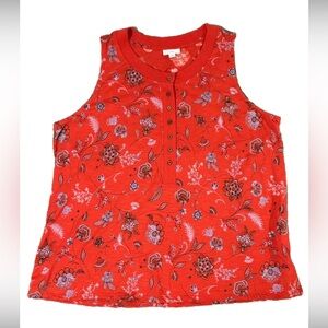 J. Jill Button Front Cotton Paisley Floral Sleeveless Tank Top XL